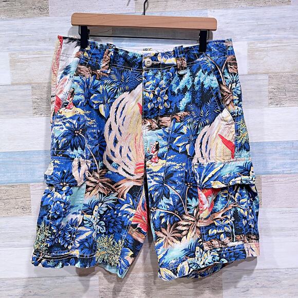 Denim & Supply Ralph Lauren Hawaii Tropical 11" Cargo Shorts Hula Girl Mens 33